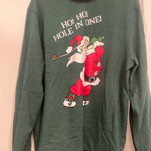 Green Santa Golfer men’s sweatshirt great for ugly Christmas sweater